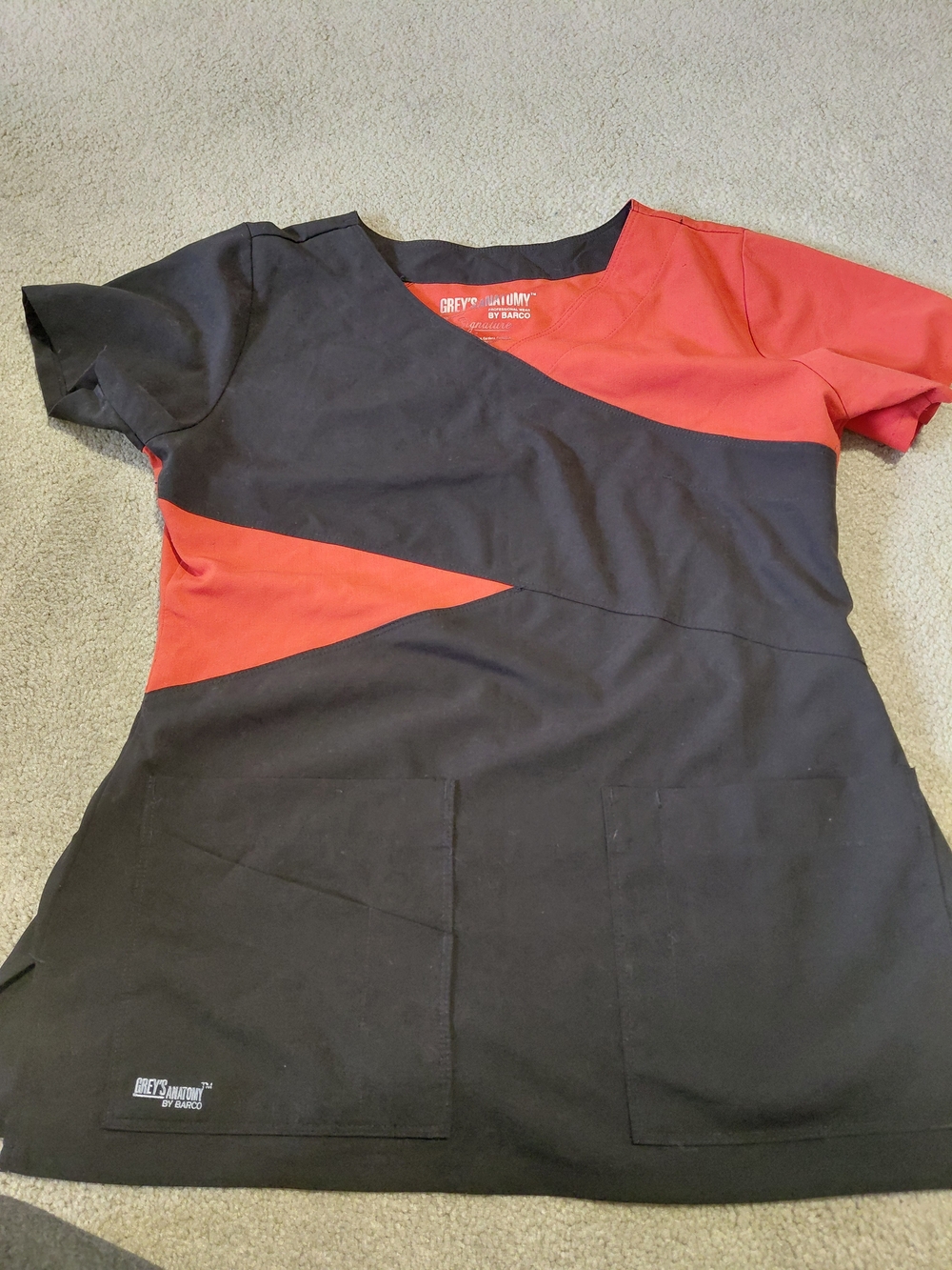 Grey's Anatomy Black and Red Colorblock Medical Scrub Top